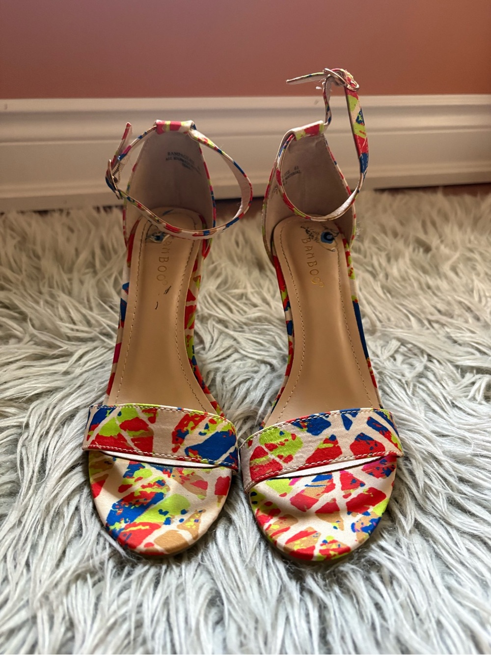 BAMBOO Multicolor Strappy Ankle-Heel Sandals